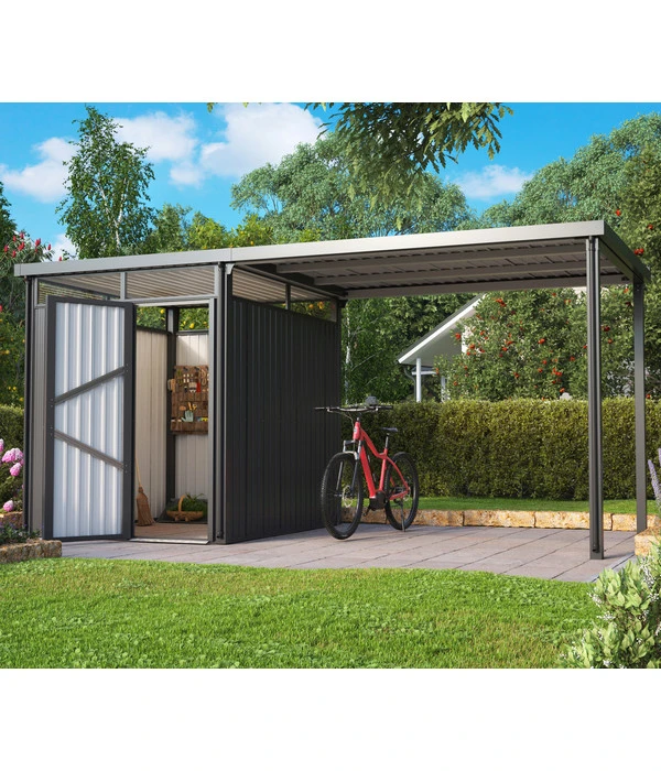 Pergart Metallgerätehaus Basel Inkl. Schleppdach – Bild 2