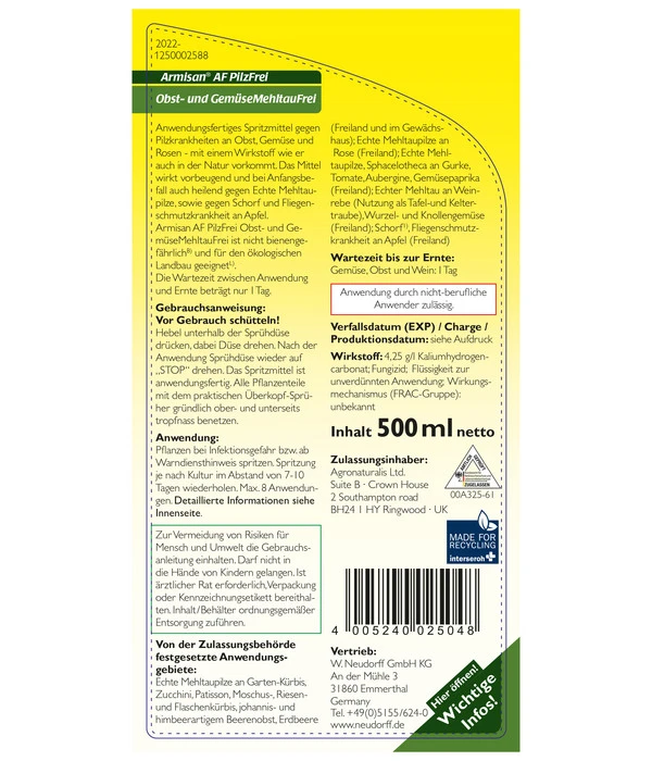 Neudorff® Armisan AF PilzFrei Obst- Und Gemüse MehltauFrei, 500 Ml – Bild 2