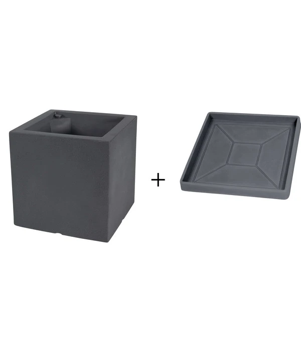 Farmet New Doppelwandiger Kunststoff-Kübel Atlantis, Quadratisch, Dunkelgrau, Inkl. Untersetzer
